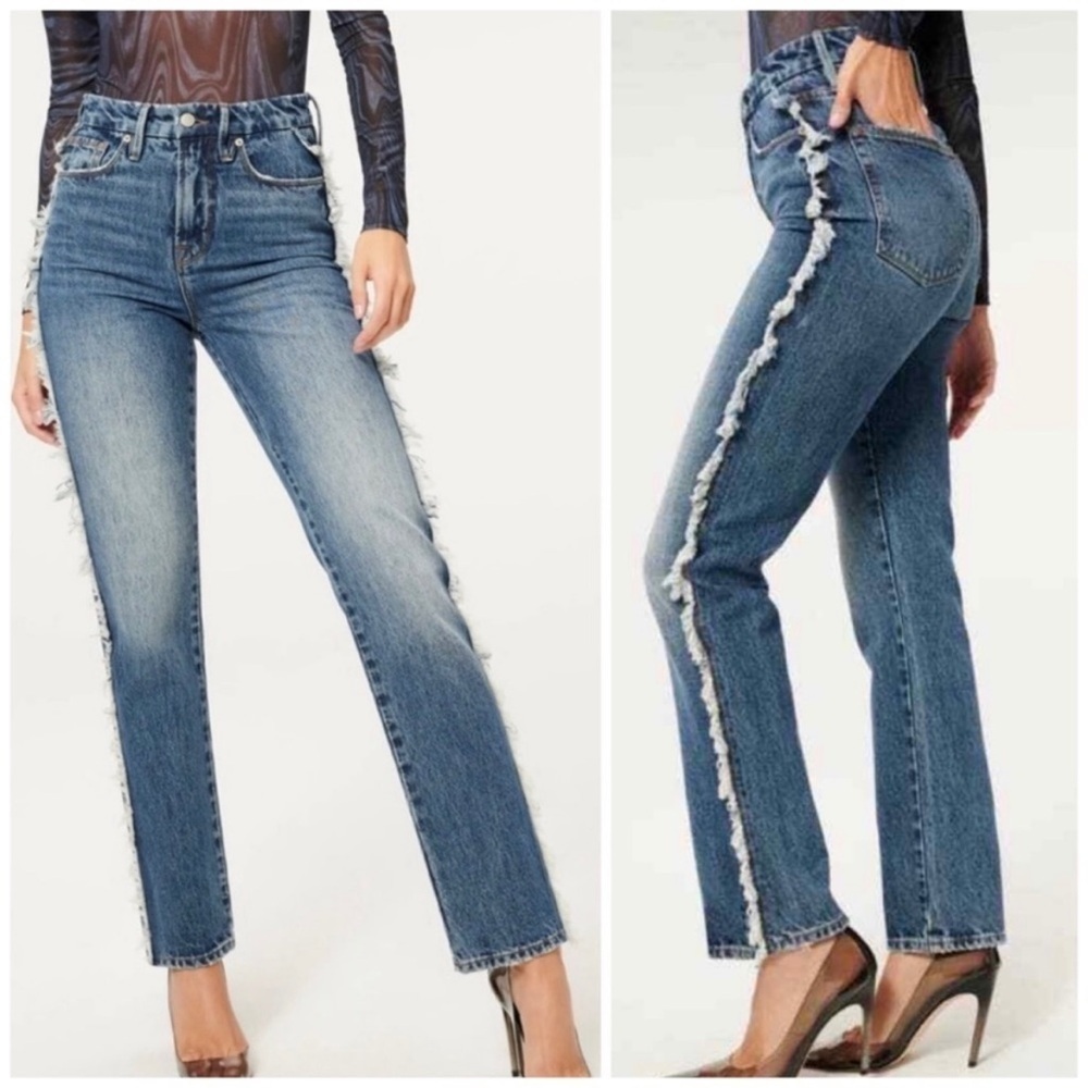 Good American Good Boy Fringed Side
Straight Leg Jeans BLUE818 Size 4 / 27
